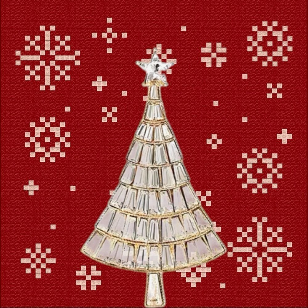 GOLDTONE CLEAR RHINESTONE CHRISTMAS TREE BROOCH